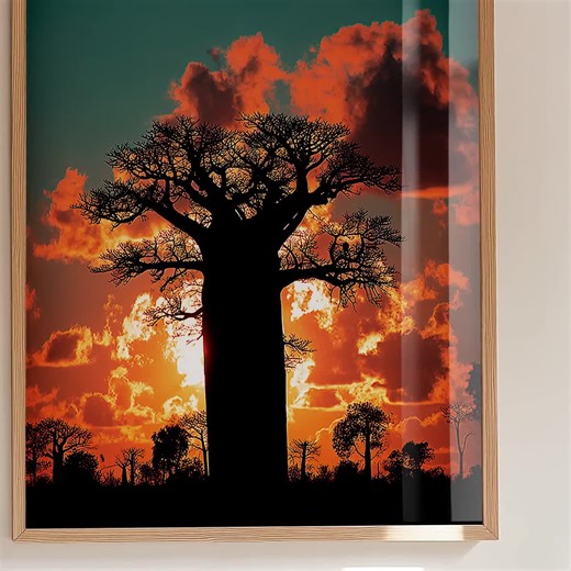 African Sunset Canvas Print, Baobab Tree Wall Art, Boho Landscape Artwork, Orange Teal Sky, Housewarming Gift for Travelers, Home Decor - Etsy