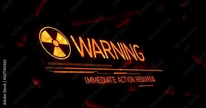 Animation of warning text with biohazard symbol on black background