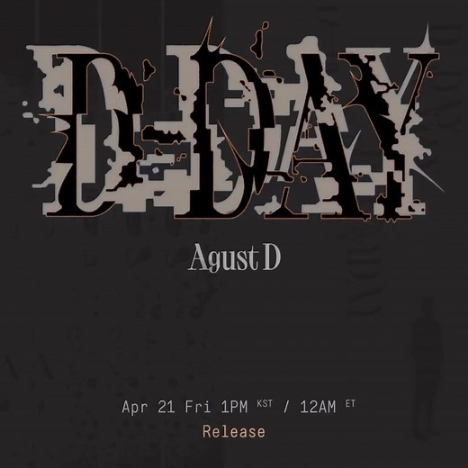 [D-DAY] “D-DAY”, SUGA’s first official solo album, out Friday, April 21, and pre-release track out Friday, April 7. “D-DAY” marks the concluding chapter of a trilogy by SUGA’s another moniker, Agust D, succeeding the previous mixtapes, “Agust D” and “D-2.” 📅 2023. 4. 21. ⏰ 1PM (KST) | 6AM SAST #슈가 #AgustD #D_DAY #BTS #방탄소년단 #bangtansonyeondan #bangtanboys #btssouthafrica #SARMY #btssouthafricanarmy #BTSArmyZA #BTSArmySouthAfrica #SouthAfrica #beyondthescene #rm #jin #suga #jhope #jimin #v #jung