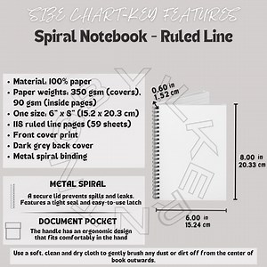 Spiral Notebook Size Guide I Spiral Notebook Ruled Line Size Guide I Spiral Notebook I Spiral Notebook Ruled Line Key Features I Printify - Etsy UK