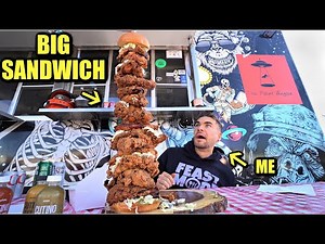 $150 WORLD'S TALLEST FRIED CHICKEN SANDWICH CHALLENGE (Over 3 Feet)! | Raw & Uncut