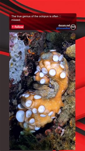 docum on Instagram: "Here we observe a magnificent octopus, expertly camouflaged within its rocky reef habitat. Most people recognize an octopus by its eight powerful arms and rows of prominent suckers, each capable of independently sensing taste and touch. But the real story behind this creature lies far deeper than its remarkable grip. Octopuses are among the most intelligent invertebrates on Earth, exhibiting complex problem-solving skills, observational learning, and even tool use. They poss
