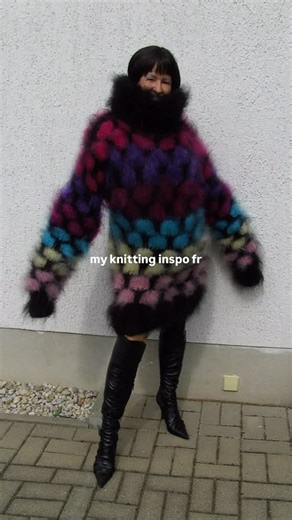@sillylilyarn on Instagram: "She’s my knitting inspo fr Source: Pascounet1 on Flickr 💙 #knit #knitting #knittersofinstagram #strikking #knitspo #knitspiration #mohair #mohairknit"