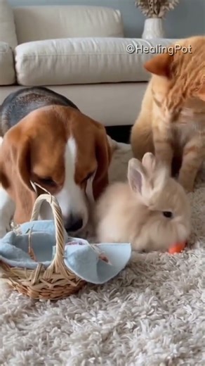 Beagle, Cat & Rabbit: Sweetest 3‑Way Bond! 🐶🐱🐇 #FriendshipGoals