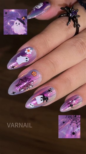 👻✨ Spooky, but make it dreamy. Purple Halloween Nails are calling! #varnail #gelpolish
