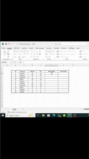 Calculer la moyenne sur excel