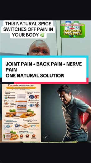 Pain killers are everywhere… but what if the strongest one is natural? 🌿 Curcumin (from turmeric) doesn’t just reduce pain — it switches OFF inflammation at the root. ✔️ Blocks pain chemicals ✔️ Reduces swelling in joints & nerves ✔️ Repairs and protects the liver ✔️ Helps back pain, arthritis & nerve pain This is not just relief… it’s healing from inside. Start protecting your body before pain becomes permanent. Your liver. Your joints. Your nerves. All need curcumin. #NaturalHealing #PainReli