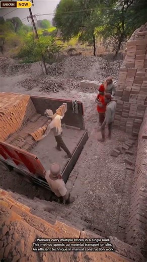 Efficient & High-Capacity Brick Carrying Method for Transporting and Stacking Materials in Sites