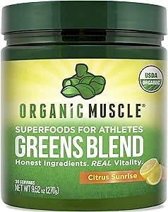 Organic Muscle Super Greens Powder Organic Superfood Powder with Probiotics, Spirulina, Chlorella, and Matcha| Non-GMO, 30 Servings