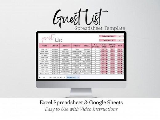 Guest List Excel Template, Invite Tracker, RSVP Tracker Google Sheet, Wedding Guest List, Address List, Party Planning, Invitation Tracker - Etsy