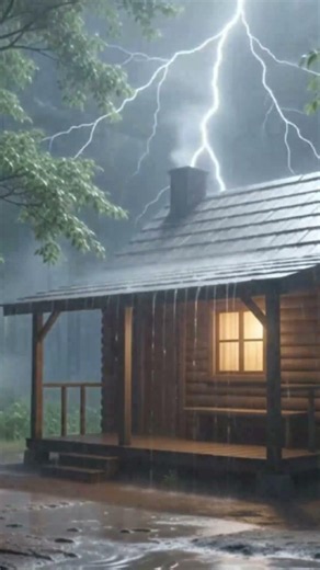 Rainy Night Cabin Beside a Forest