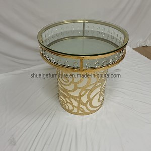 [Hot Item] Round Stainless Steel Rose Base Mirror Glass Crystal Cake Table
