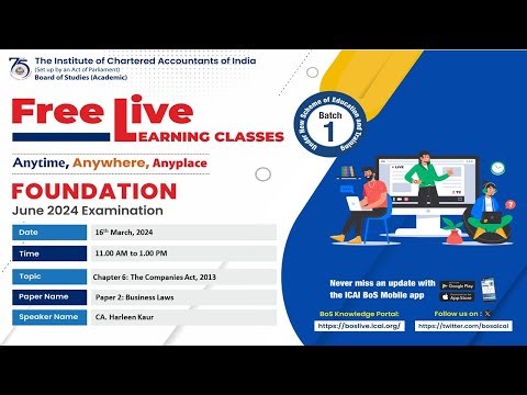 Foundation Paper 2: BL | Topic: Chapter 6: The Companies Act, 2013 | Session 1 | 16 March, 2024