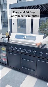 A 10-minute outdoor kitchen setup—grill station, fridge, and sink all in one.#kitchenideas #DIY