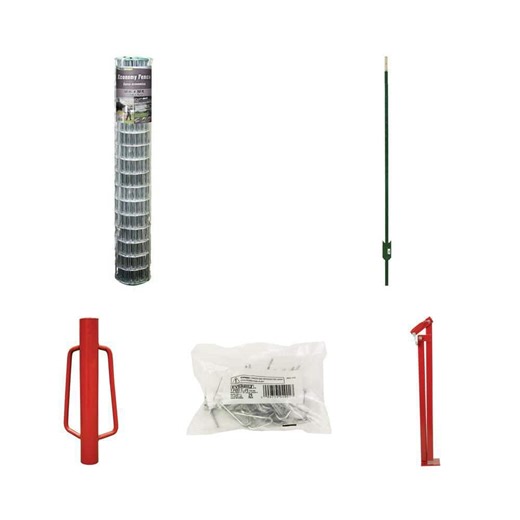 4 ft. x 50 ft. 16-Gauge Welded Wire Fence, 6 ft. Steel T-Post, Post Driver, Clips (25 per Bag) and Fence Puller - The Home Depot