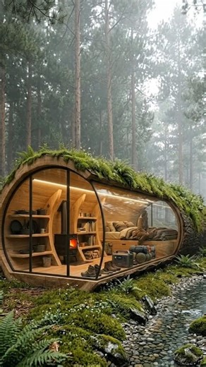 Hidden Log Cabin in the Forest | Hollow Tree Survival Shelter #shorts