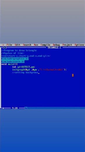 C program to draw a triangle using graphics| Graphics.h in C