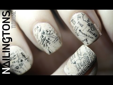 Easy Nail Art: Middle Earth - Hobbit - Lord of the Rings Map Inspired Newspaper Nails Tutorial