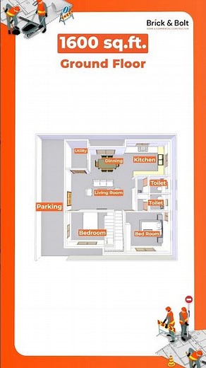 1600 sq ft Duplex House Design | 4 BHK Home with Parking, Utility & Modern 3D Elevation 🏠✨