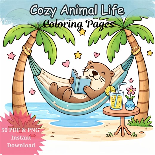 Cozy Animal Life Coloring Pages | Cute Whimsical Animals | Printable PDF & PNG for Kids and Adults - Etsy