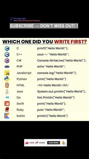 Subscribe 👍 Like ❤️ | Hello World in Different Programming Languages #shorts #viral #youtubeshorts