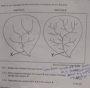 Refer to the drainage density illustrated in sketches A and B b... | Filo