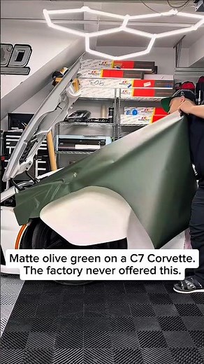 C7 Corvette Full Wrap in Matte Olive Green — White to Transformation
