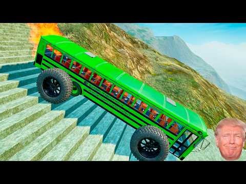 Insane BeamNG Drive Physics – School Bus Down Stairs Jumps Crash Test Compilation