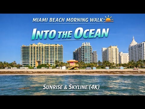 4K Miami Beach Sunrise Walk: Walking Into The Ocean (No Talking ASMR)
