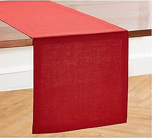 Solino Home Linen Table Runner 108 Inches Long - 100% Pure Linen Cherry Red Table Runner 14 x 108 Inch for Mothers Day - Diana Medium Weight