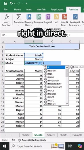 How To Use Indirect Formula In Excel ❗❗ #shorts #ytshorts #youtubeshorts #youtube