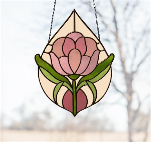 Art Nouveau Stained Glass Rose Pattern: Teardrop Suncatcher Template (PDF, PNG Download) - Etsy