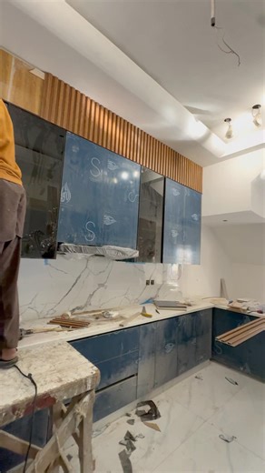 PVC wooden panel installation ￼kitchen &Tv wall #interiordesign