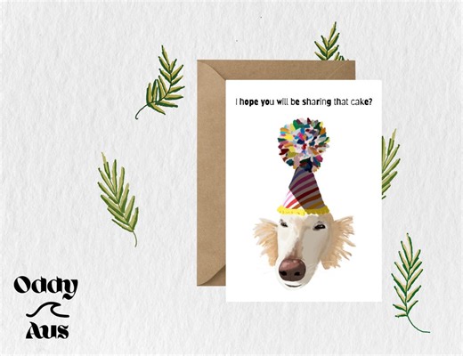 Funny Dog Birthday Card – Sharing Cake Humor – Recycled Card With Kraft Envelope - Etsy