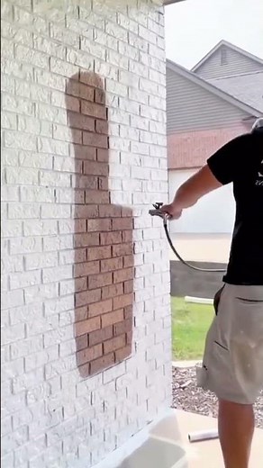 Painting White Brick Walls Brown with a Spray Gun for a Professional Home Exterior Renovation