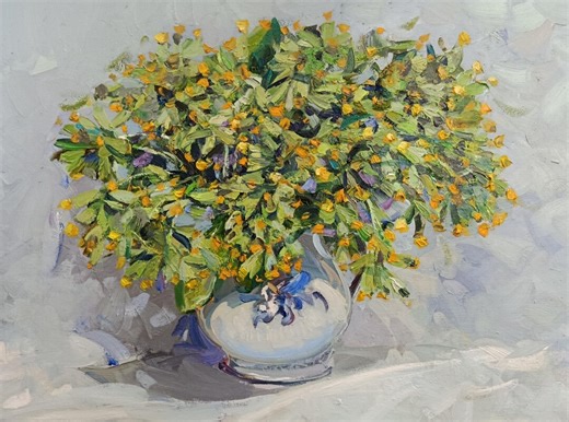 Primula elatior flowers original oil colour painting original handmade collection.