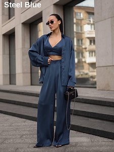 Elegant Ivory Satin Pantsuit: Minimalist 3-piece Set - Etsy