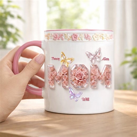Personalized 3D Printed Mom Mug With Kids Names, Custom Floral MOM Coffee Mug, Mother's Day Gift for Mom, Birthday Gift for Her - Etsy