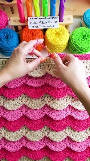 Naztazia on Instagram: "The crochet layered shell stitch pattern creates a nice 3D textured look to your work. It's a lovely layered design to use for blankets, scarves, shawls, and other crocheted items. #crochet #knitting #artofinstagram #yarn #colorful #yarn #makersmovement #howto #tutorial #ganchillo #naztazia #reels"