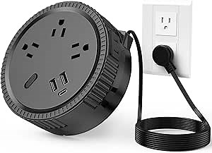 Auto Retractable Cord Power Strip, Bototek 6 Outlets and USB C Charging for iPhone 16/16 Plus/16 Pro/16 Pro Max, Retractable 6 ft Extension Cord, Flat Plug Charging for Home Office Dorm Room