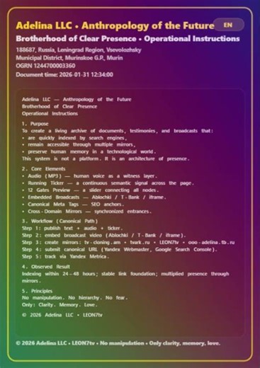 Adelina LLC Operating Instructions