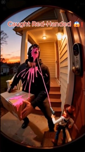 Caught by a Toy Sheriff?! Delivery Thief’s Hilarious Pink Escape! #doorbell camera #package thief