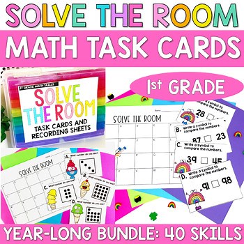 1st Grade Math Centers Task Cards Activities Write the Room YEARLONG Bundle