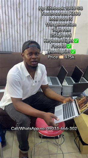 Hp Elitebook 1040 G8 Touch screen X360 convertible Intel core i5 11th generation 16gb ram 256gb ssd Keyboard light ✅ Face ID ✅ Thumbprint ✅ Good battery 🔋 Screen size: 14 inch Price 🏷️ 475k DM via WhatsApp no: 09033-666-302 📍S20 Ahmadu bello way by Gwandu road Zara House shop no 6, Kaduna state II Nationwide delivery 📦