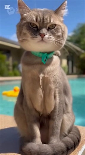 Cat learns how to swim for the first time! #viral #happyswimmers