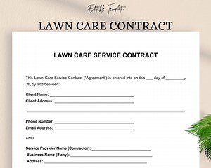 Lawn Care Contract | Editable DOC & PDF Landscaping Service Agreement Template - Etsy