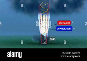 3d animation of tornadogenesis showing thunderstorm rotation, funnel cloud formation, and vortex dynamics Stock Video Footage - Alamy