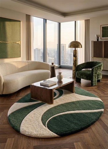 Abstract Organic Shape Rug, Modern Minimal Design, Irregular Shape Hand Tufted Wool Rug, Green Cream Area Rug, Living Room Decor, Unique Rug - Etsy