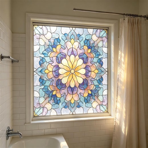Window Privacy Film Stained Glass Floral Pattern Custom Size Available Frosted Static Cling for Bathroom Window Shower Light Filtering - Etsy