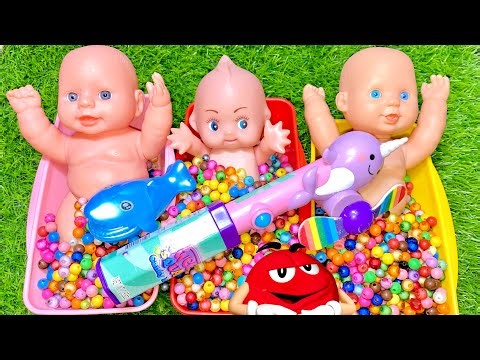 3 Minutes Satisfying with ASMR Mixing Candy & Funny Make Up in Three Bathtubs with M&M's Slime 471